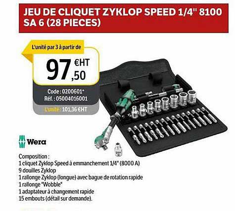 wera jeu de cliquet zyklop speed 1 4" 8100 sa 6