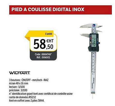 wilmart pied à coulisse digital inox