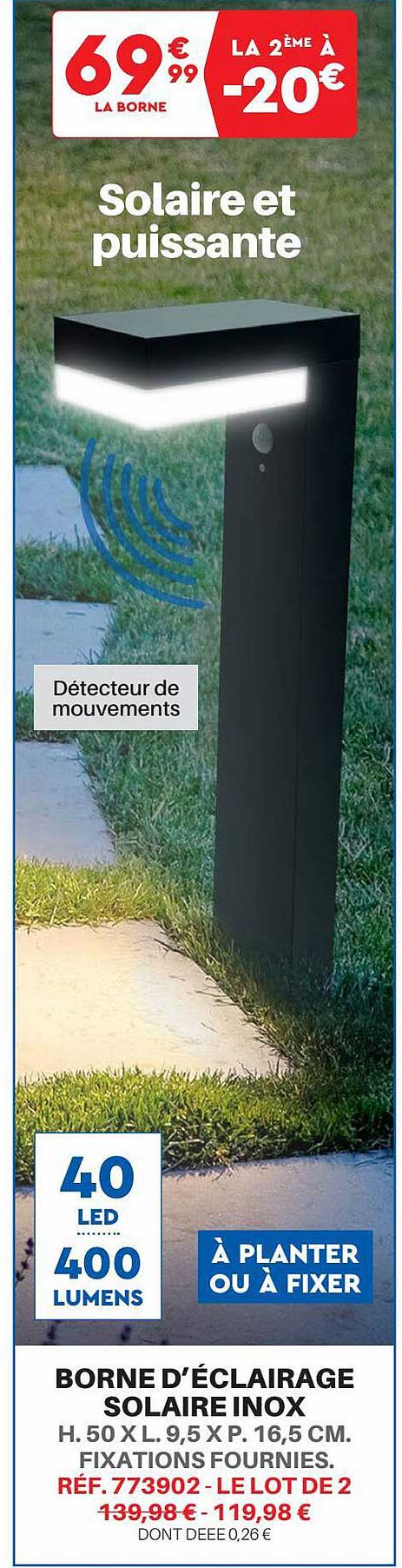 borne d'éclairage solaire inox