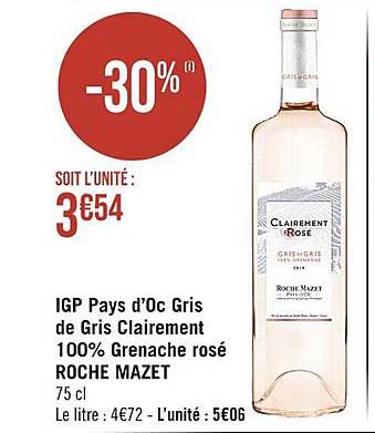 igp pays d'oc gris de gris clairement 100% grenache rosé roche mazet