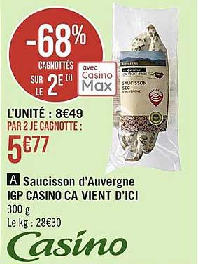 saucisson d'auvergne igp casino ça vient d'ici
