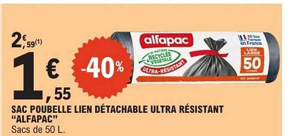 alfapac SACS POUBELLE LIEN DÉTACHABLE ULTRA RÉSISTANT