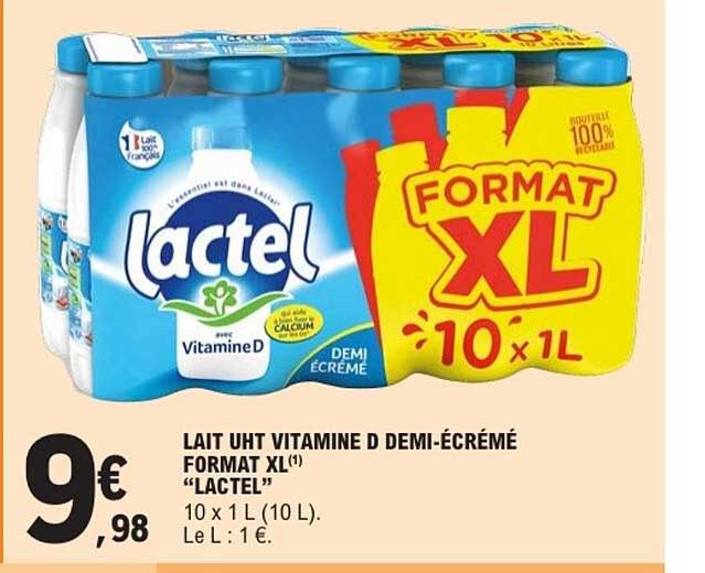 Lactel Lait UHT Vitamine D Demi-écrémé Format XL