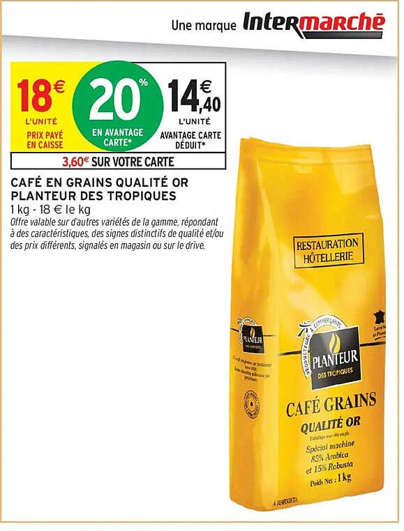 PLANTEUR DES TROPIQUES CAFÉ GRAINS QUALITÉ OR