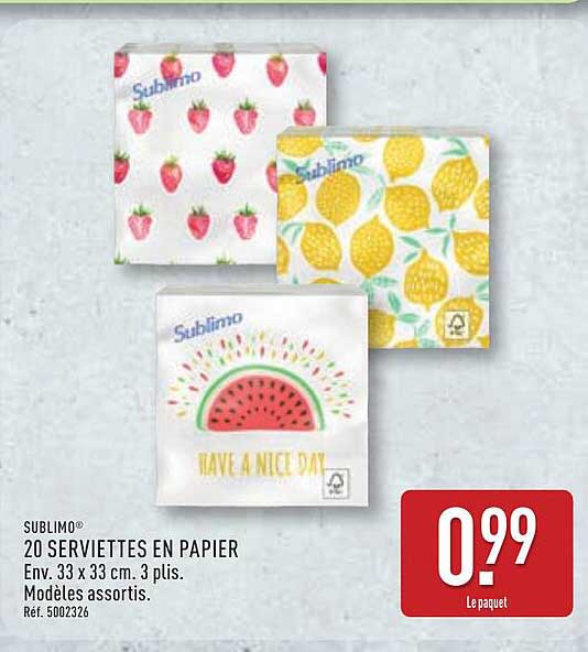 SUBLIMO 20 SERVIETTES EN PAPIER