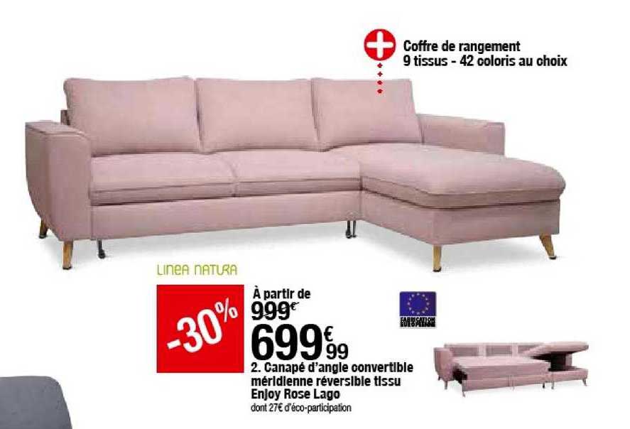 canapé d'angle convertible méridienne réversible tissu enjoy rose lago