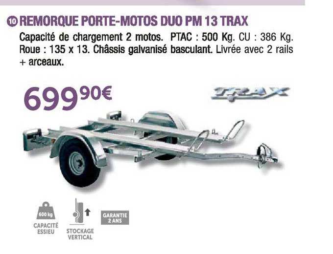 remorque porte moto duo pm 13 trax