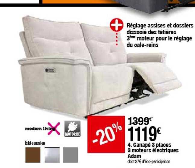 canapé 3 places 3 moteurs électriques adam
