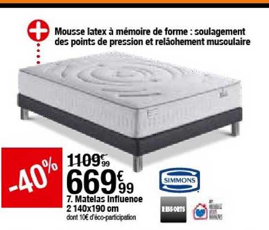 matelas influenoe 2 140x190 cm ressorts simmons
