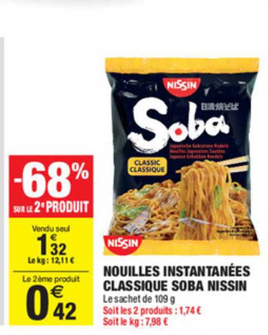 nouilles instantanées classique soba nissin -68% sur le 2e