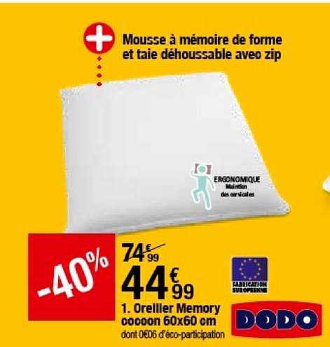 oreiller memory ooooon 60x60 cm dodo