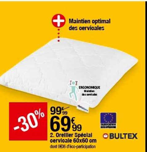 oreiller spéolal oervioale 60x60 cm bultex