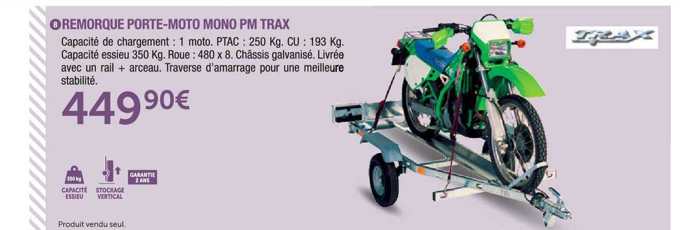 remorque porte moto mono pm trax