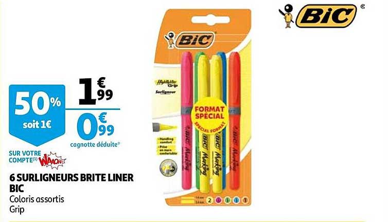 6 surligneurs brite liner bic