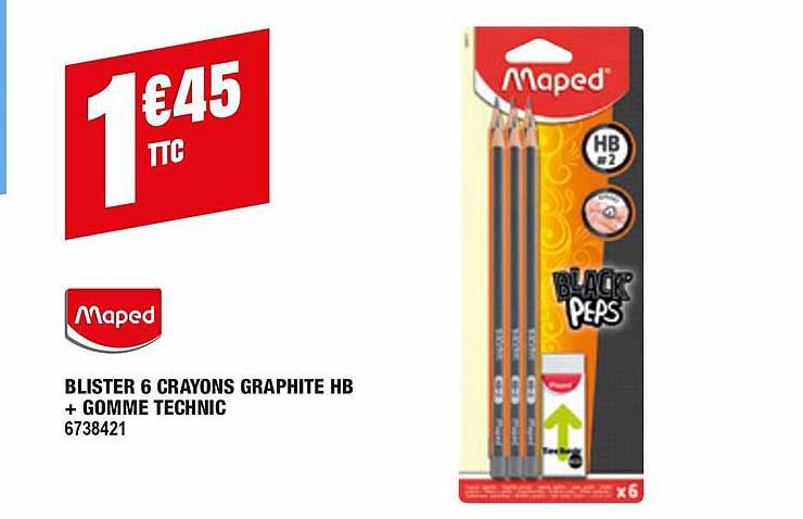 Blister 6 Crayons Graphite Hb + Gomme Technic