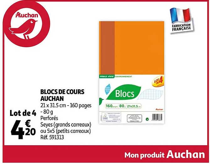 blocs de cours auchan