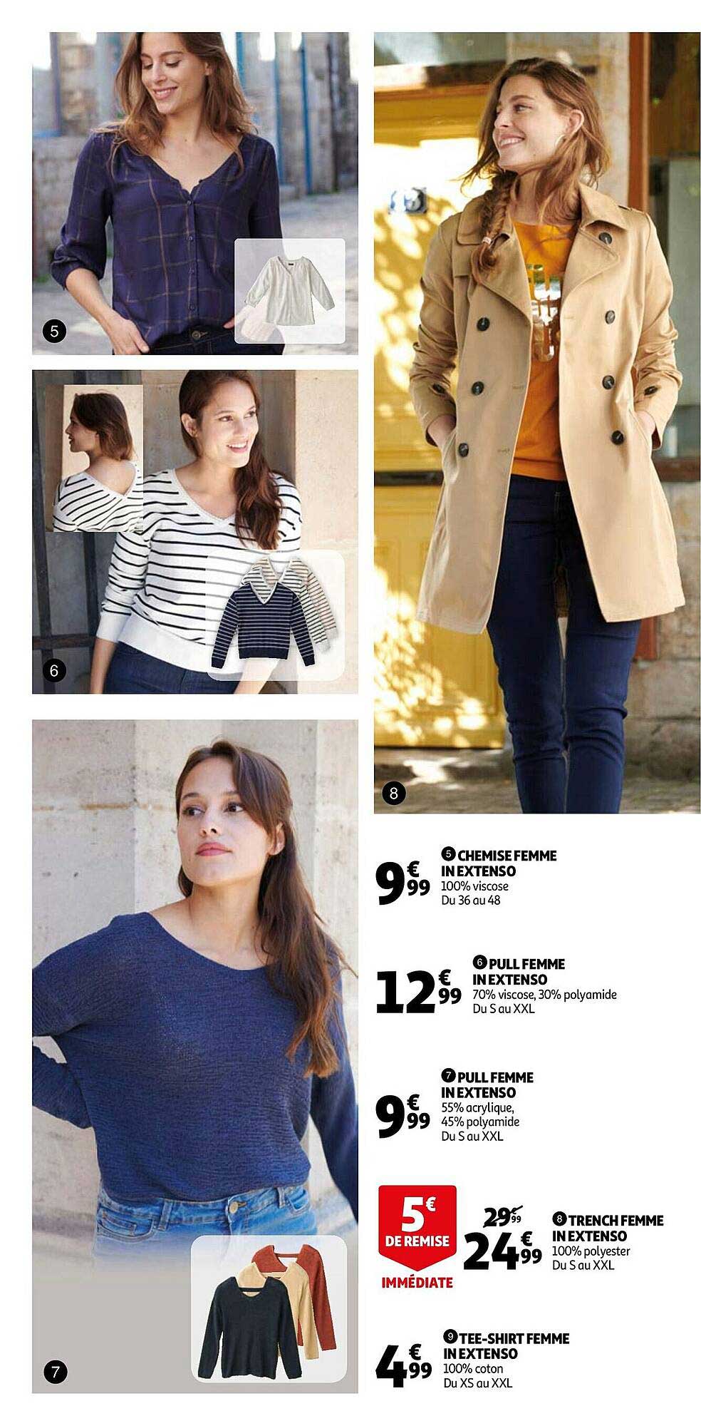 chemise femme in extenso, pull femme in extenso, trench femme in extenso, tee-shirt femme in extenso