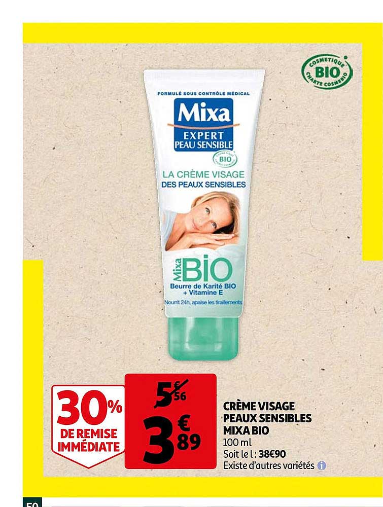 crème visage peaux sensibles mixa bio