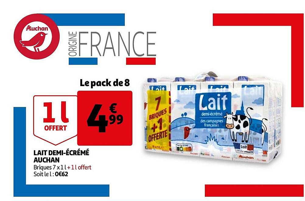 lait demi-écrémé auchan