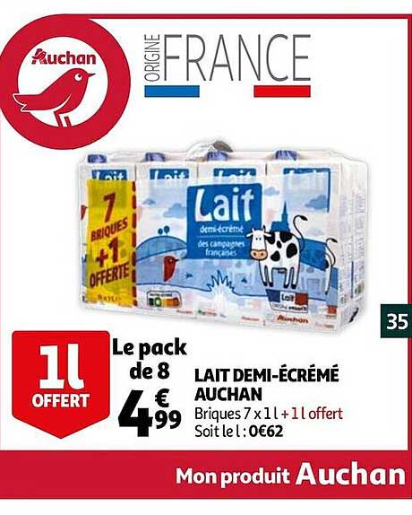 lait demi-écrémé auchan