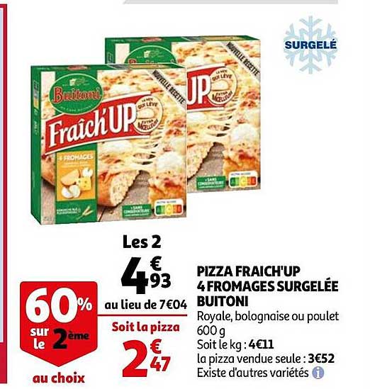 pizza fraîch'up 4 fromages surgelée buitoni