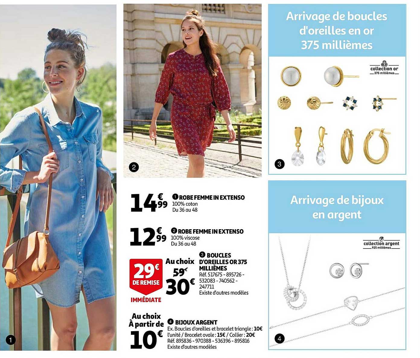 robe femme in extenso, robe femme in extenso, boucles d'oreillers or 375 millièmes, bijoux argent