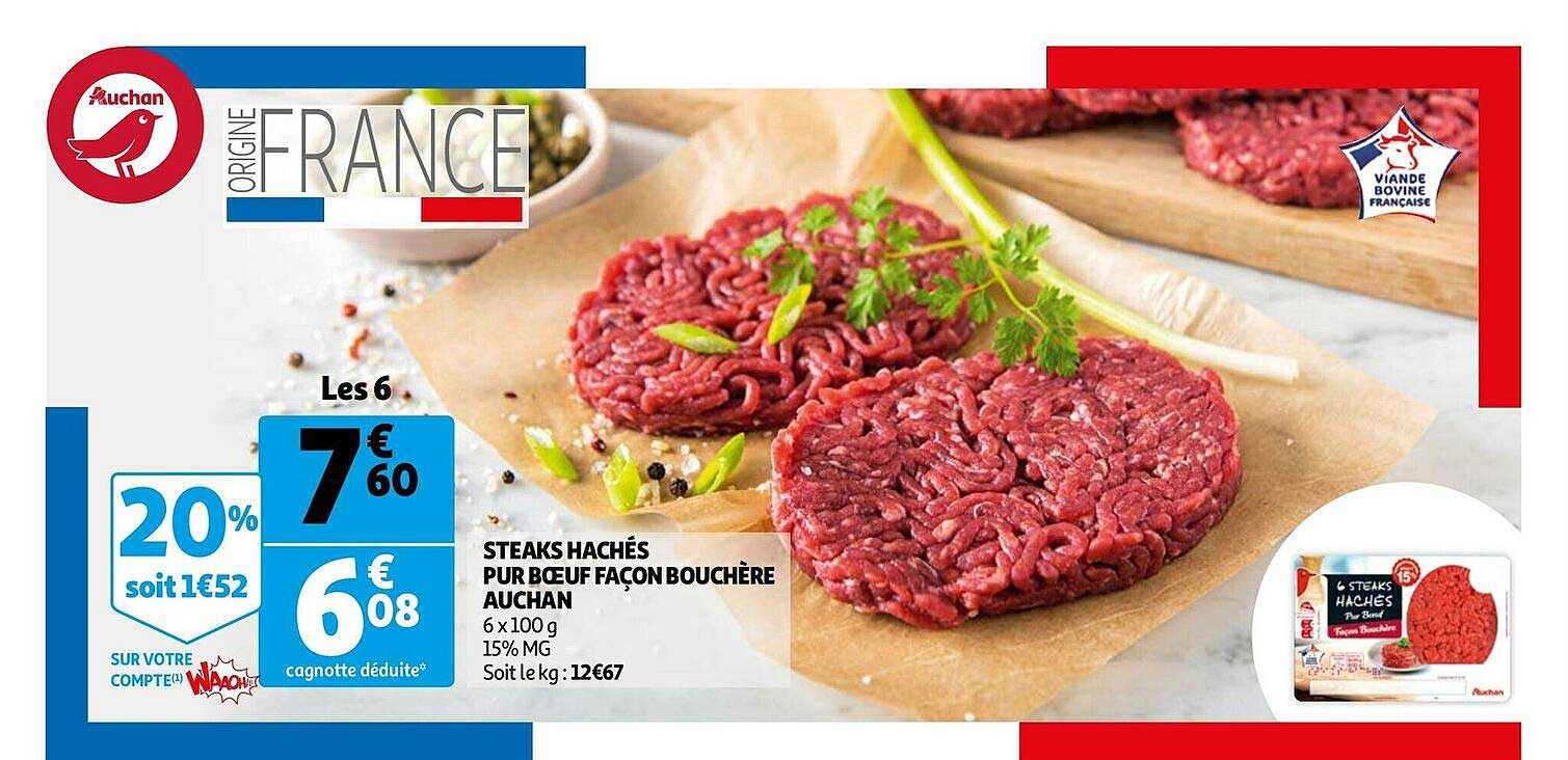 steaks hachés pur bœuf façon bouchère auchan
