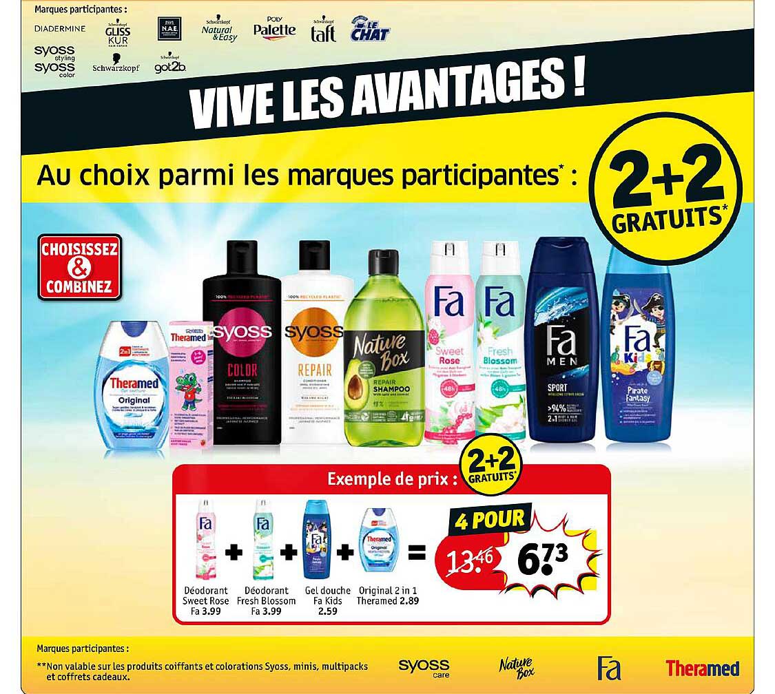 déodorant sweet rose, déodorant fresh blossom, gel douche fa kids, original 2 en 1 theramed