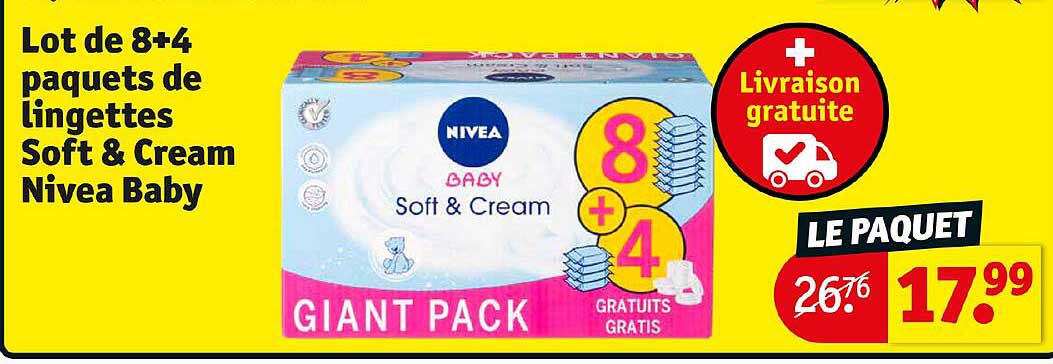 lot de 8+4 paquets de lingettes soft & cream nivea baby