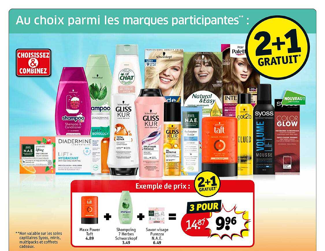 maxx power taft, shampoing 7 herbes schwarzkopf, savon visage purezza n.a.e.