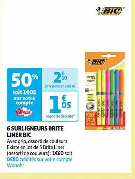 6 surligneurs brite liner bic