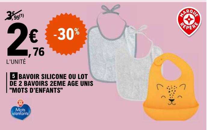 bavoir silicone ou lot de 2 bavoirs 2ème âge unis "mots d'enfants"