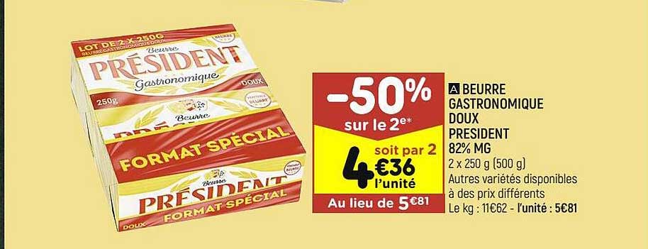 Beurre Gastronomique Doux Président 82% Mg