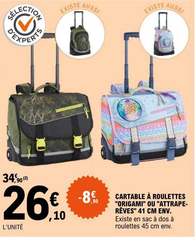 cartable à roulettes "origami" ou "attrape-rêves" 41 cm env.