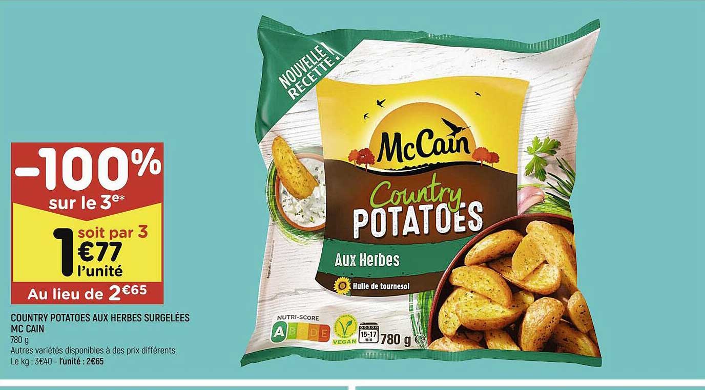 country potatoes aux herbes surgelées mc cain