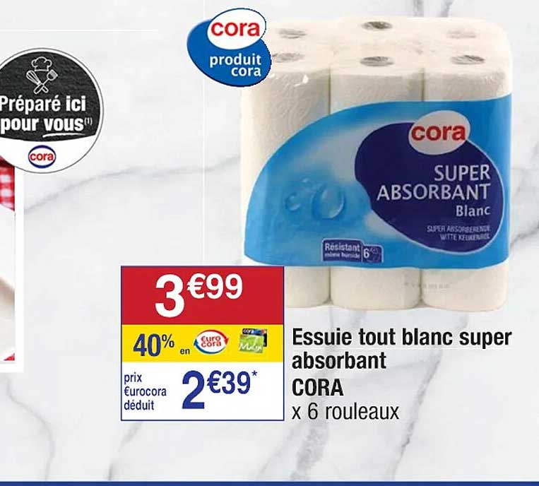 essuie tout blanc super absorbant cora