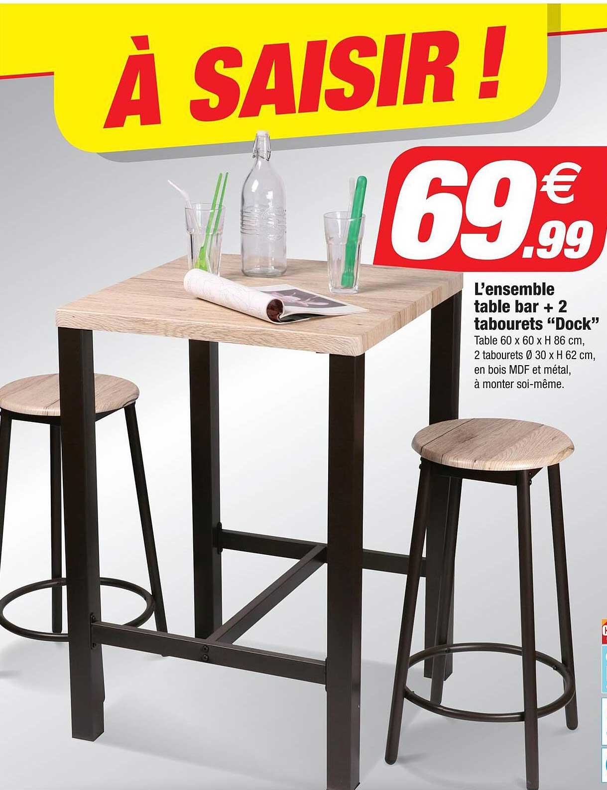 l'ensemble table bar + 2 tabourets "dock"