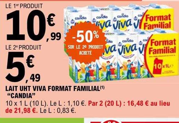 Lait Uht Viva Format Familial "candia"