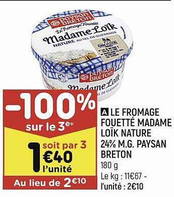 le fromage fouetté madame loïk nature 24% m.g. paysan breton
