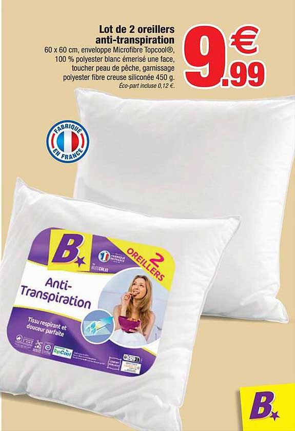 lot de 2 oreillers anti-transpiration