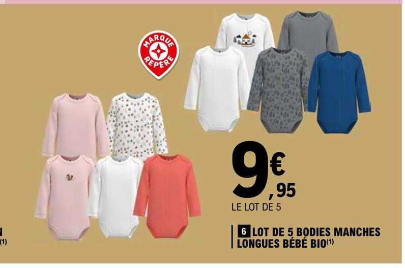 lot de 5 bodies manches longues bébé bio