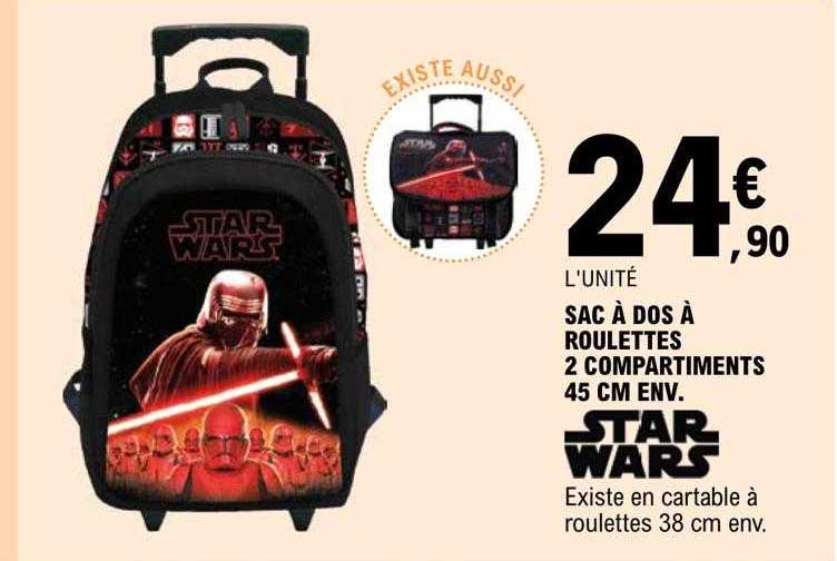 sac à dos à roulettes 2 compartiments 45 cm env. star wars