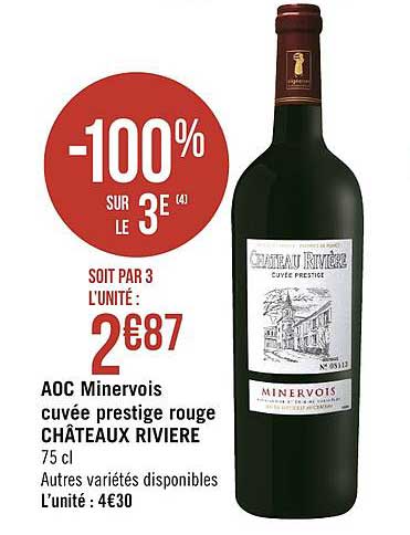 aoc minervois cuvée prestige rouge châteaux rivière -100% sur le 3e