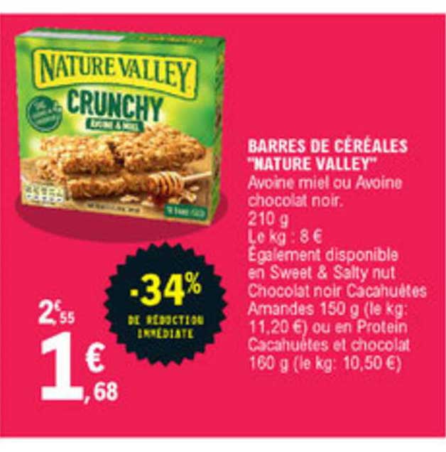 barres de céréales "mature valley" -34% de réduction immédiate