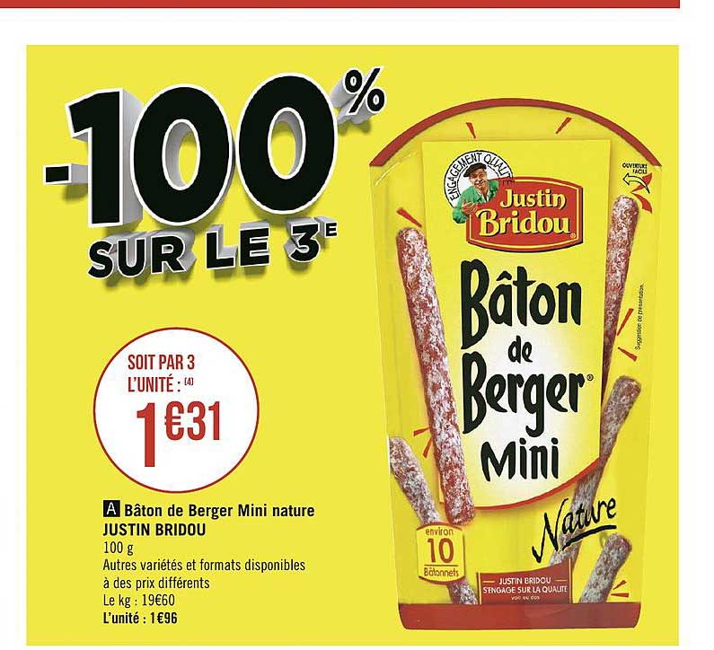 bâton de berger mini nature justin bridou -100% sur le 3e