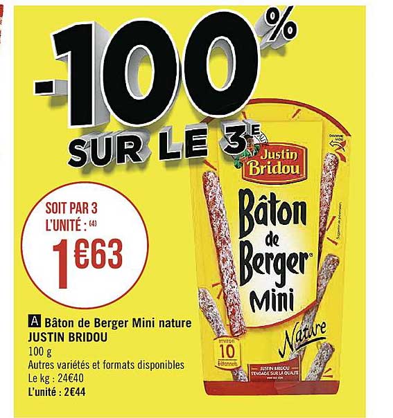bâton de berger mini nature justin bridou -100% sur le 3e