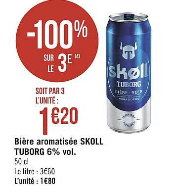 bière aromatisée skoll tuborg 6% vol. -100% sur le 3e