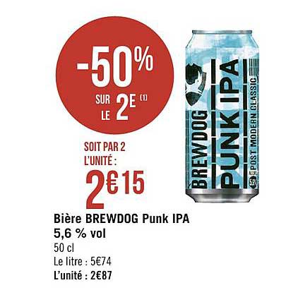 bière brewdog punk ipa 5.6% vol. -50% sur le 2e