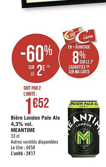 bière london pale ale 4.3% vol. meantime -60% sur le 2e