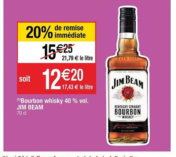 bourbon whisky 40% vol. jim beam 20% de remise immédiate
